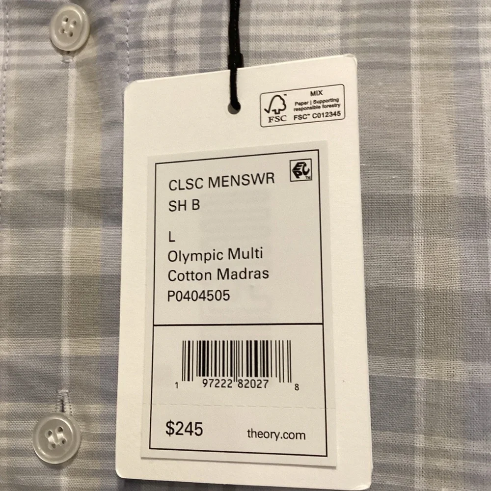 Theory Plaid Cotton & Linen Button-Up Shirt, size L - Picture 2 of 11